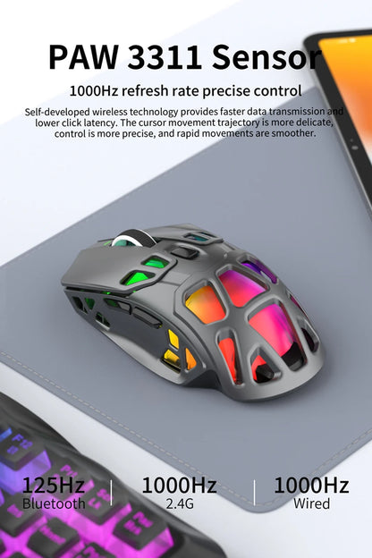 Лека геймърска мишка Lenovo Tri-Mode с RGB зарядна докинг станция 12000DPI 2.4G/Bluetooth/кабелна ергономична мишка за PC и лаптоп