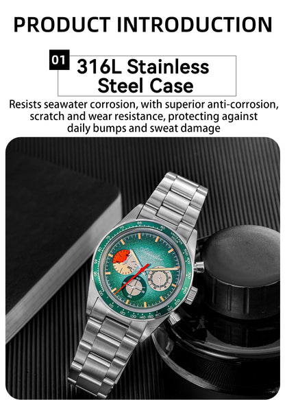 ADDIESDIVE Top Brand AD2551 Chronograph Watch C3 Super Luminous 316L Stainless Steel 10Bar Waterproof 0S20 Movement Men's Watch