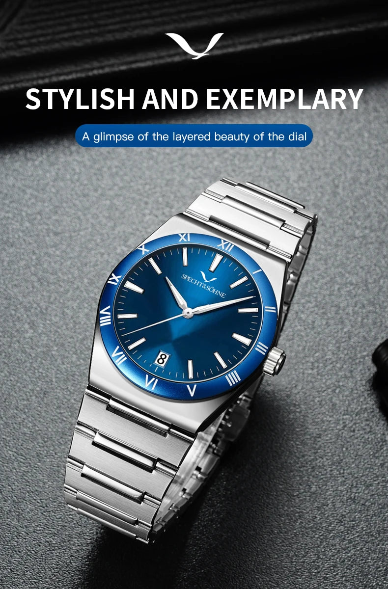 Dropshipping New Fashion Specht & Söhne Luxury Quartz Watch For Men 38MM Stainless Steel Watch Sapphire Crystal 50M Waterproof
