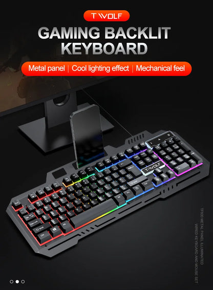 104Keys Gaming Keyboard and Mouse Combo with RGB Backlit,All-Metal Panel Waterproof Light Up,USB Wired Computer Keyboards Gaming