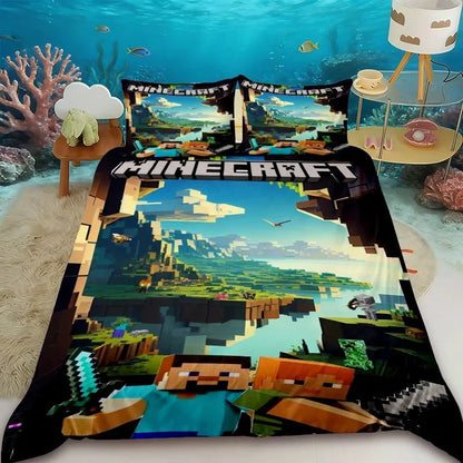 Minecraft 2/3pcs Duvet Cover Cute Cartoon Game Quilt Cover Bedding Set with 1/2 Pillowcase Gifts Bedroom Dormitory