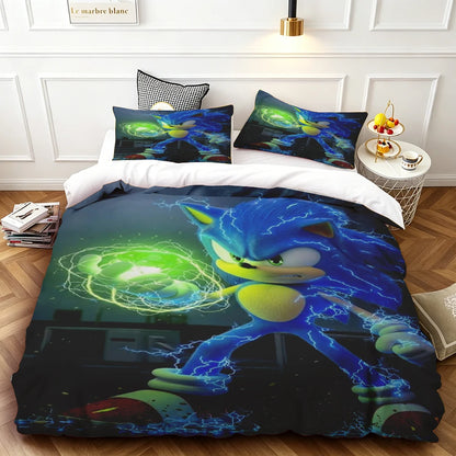 Husă de plapumă Sonic pentru copii – Set de lenjerie de pat cool, husă de plapumă pentru decorul dormitorului, moale și confortabilă – dimensiuni: Twin, Double, Queen și King