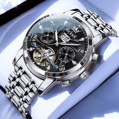 OLEVS Men's Watches 9910 Luxury Fashion Original Automatic Mechanical Watch for Man Waterproof Luminous Hollowed Out Movement