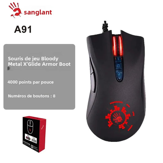 A4TECH Bloody A91 Gaming Mouse, 4000 DPI, Drag Click, 1000HZ, 6666FPS, 8 Buttons, Metal X' Glide Armor Boot, Over 20 million clicks