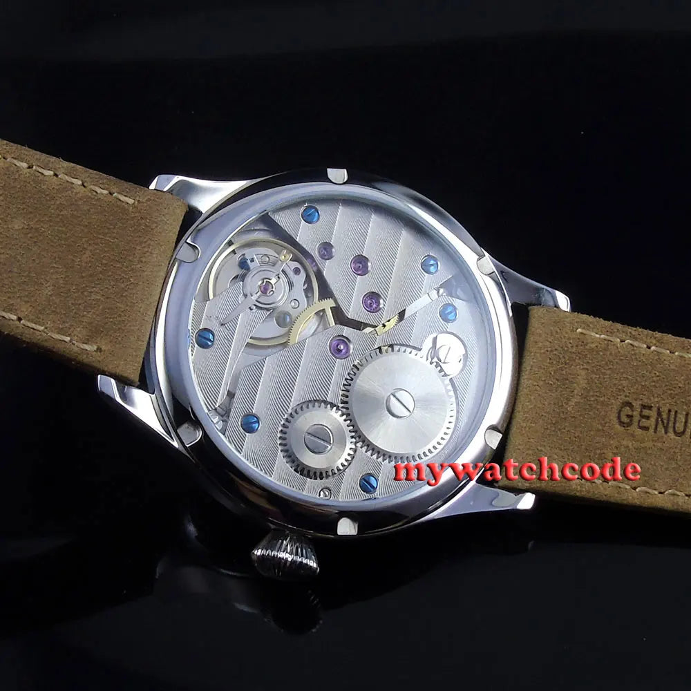 Vintage PARNIS Mechanical Hand Winding Watch Men Gold 44mm Steel Wristwatch Sport 17 Jewels 6497 Movtt Khaki Band Glass Back