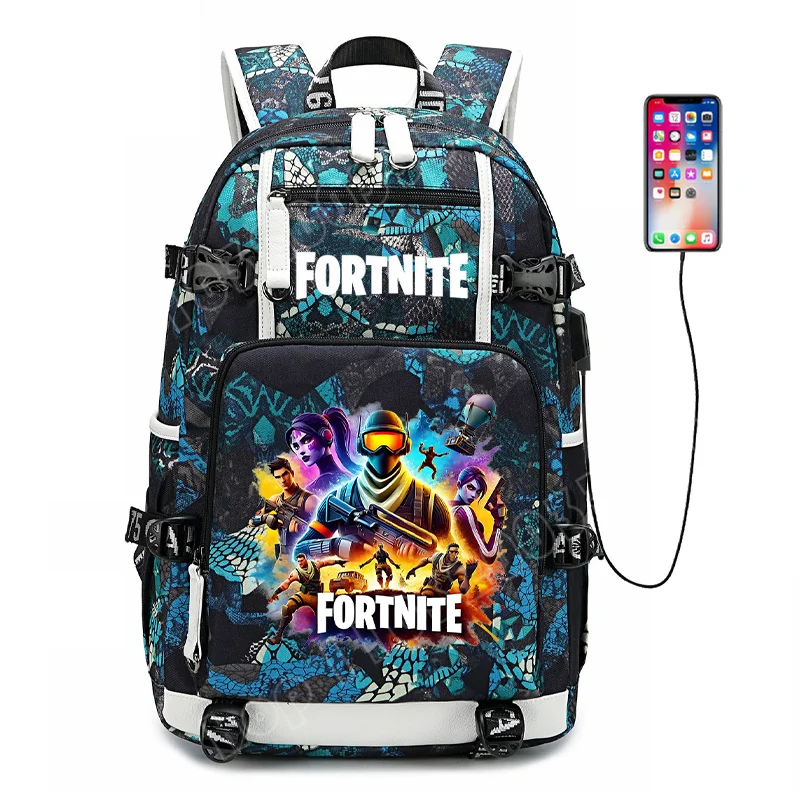Mochila escolar para estudante com estampado do jogo Fortnite, para rapazes e raparigas, grande capacidade, impermeável, leve e resistente, presente de aniversário