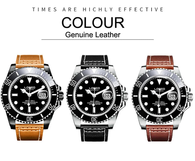LOREO New Sapphire Glass Automatic Mechanical Watch Luxury Steel 200m Waterproof Business Watch Men Watches Reloj Hombre