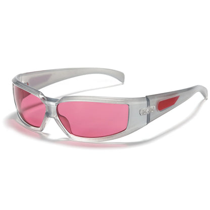 KLASSNUM Ochelari pentru femei Y2k Ochelari de soare la modă pentru bărbați, cu un design futurist și tehnologic Ochelari de soare argintii și roz pentru fete, cu protecție UV400