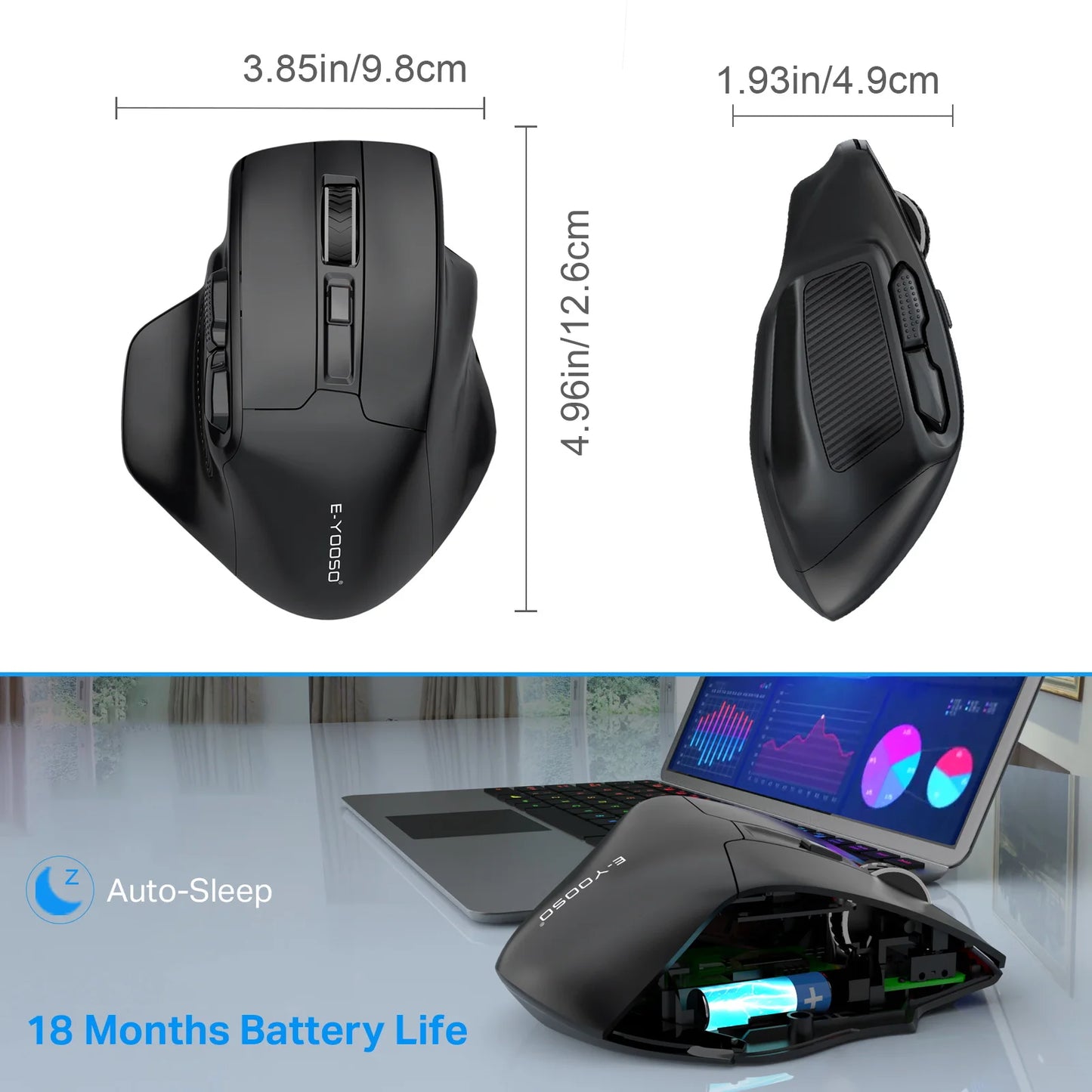 E-YOOSO 2.4G Wireless Mouse PAW3212 4800 DPI Ergonomic Mouse Gaming Mouse Office Mouse for Notebook PC Laptop MacBook