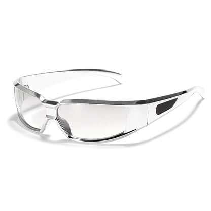 KLASSNUM Ochelari pentru femei Y2k Ochelari de soare la modă pentru bărbați, cu un design futurist și tehnologic Ochelari de soare argintii și roz pentru fete, cu protecție UV400