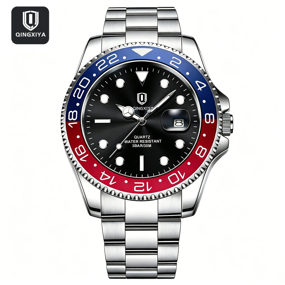2026 New QINGXIYA Luxury Men Quartz Watches Stainless Steel Waterproof Luminous Date Watch Top Brand Men Wristwatch reloj hombre