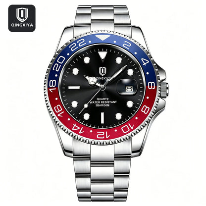 2026 New QINGXIYA Luxury Men Quartz Watches Stainless Steel Waterproof Luminous Date Watch Top Brand Men Wristwatch reloj hombre