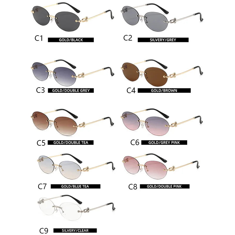 Ochelari de soare ovali fără ramă, de înaltă calitate, casual și luxoși, pentru femei, fără ramă, la modă și personalizați
