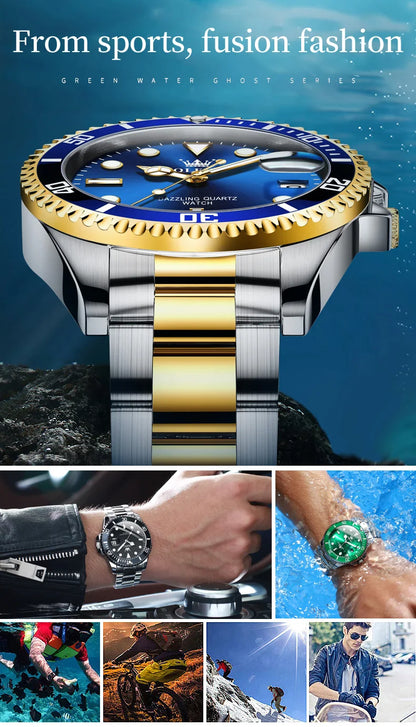 OLEVS Men's Watch Luxury Top Brand One-Way Rotating Outer Ring Design Quartz Watch for Men Auto Date Waterproof Wrist Watches