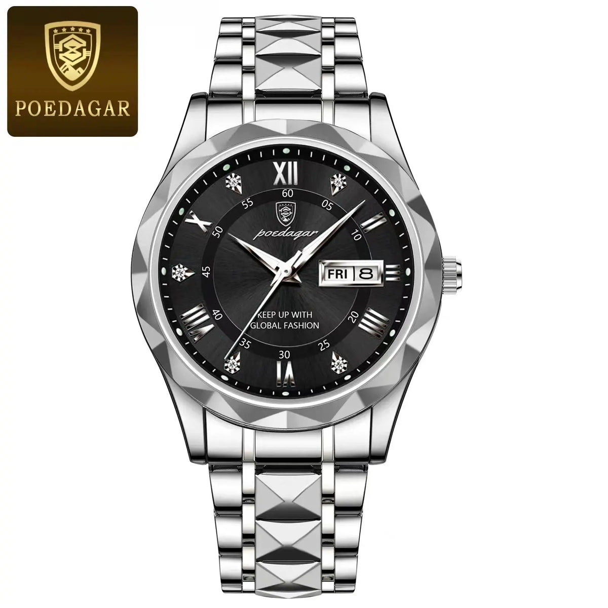 Relógio de homem POEDAGAR Business Luxury, estanque, em aço inoxidável, luminoso, com data e dia da semana, estilo desportivo, de quartzo.
