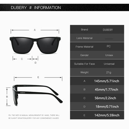 Ochelari de soare de modă polarizați DUBERY cu ramă integrală pentru bărbați și femei, 14 culori, modelul 108