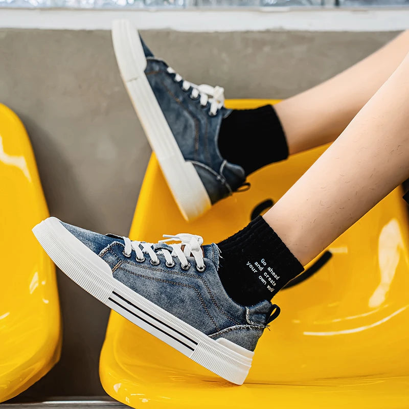 Personalized Spring and Autumn New Men's Shoes, Korean Style Fashionable Large Size Low-Top Casual Shoes, Denim Single Shoes, Versatile Sneakers