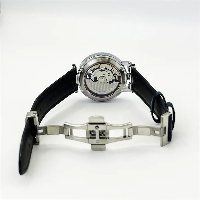  Top Luxury Moon Phase Men's Watches Original Mechanical Leather Men Clock Date Week Hollow Tourbillon Automatic Man Watch