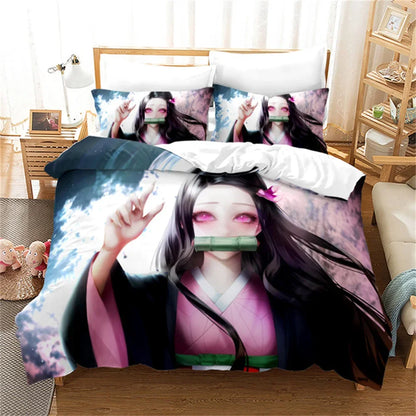 Nezuko Kamado Bedding Set Anime Demon Slayer Duvet Cover Comforter Bed Linen Single Twin Full Queen Size 3D Kids Girls Boys Gift