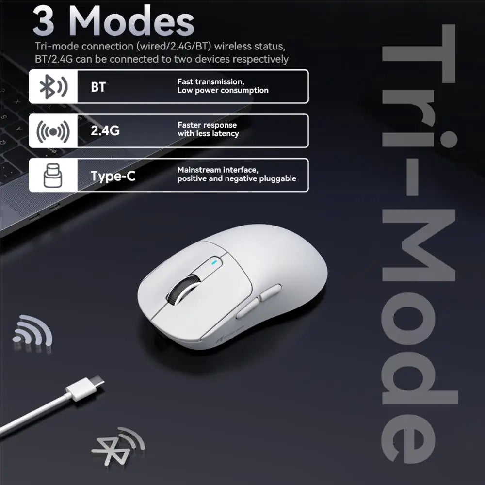 Mouse Gaming Wireless X3 ATTACK SHARK colore rosso, polling rate 4K, connessione Bluetooth tri-mode, PAW3395, mouse gaming Bluetooth con macro