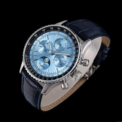Sugess Chronograph Watch of Man ST1908 Swanneck Movement Mechanical Moonphase Wristwatches Waterproof Calendar Vintage New S468