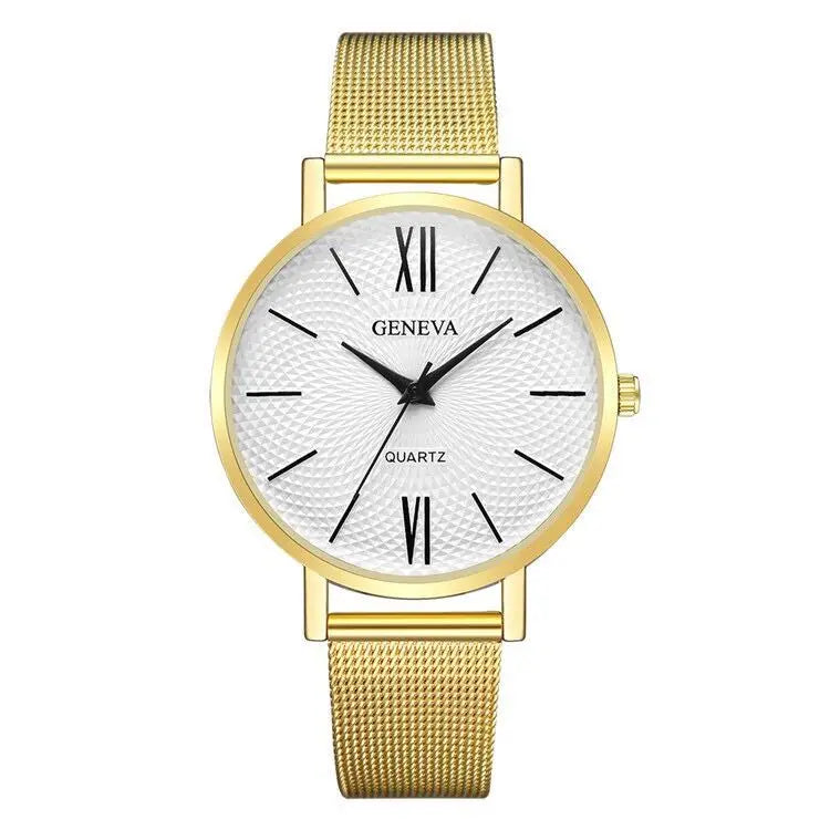 2021 New Geneva Watch Women Black Watches Stainless Steel Mesh Band Quartz Wristwatches Casual Ladies Watches Cheap Price