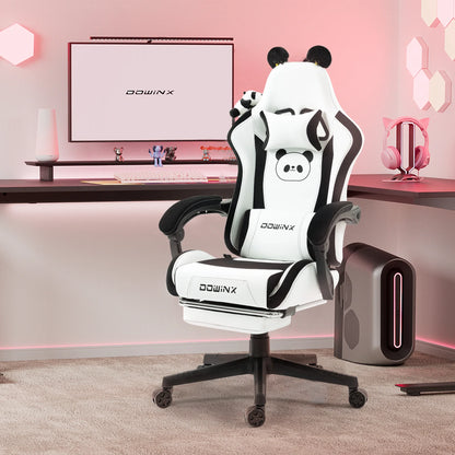 Söt gamingstol med kattöron och fotstöd – rosa kawaii-datorstol, ergonomisk gamer-stol med hög rygg och svankstöd med kattassmotiv