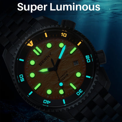 BERNY 20ATM Automatic Men's Watch Diver Sports Diving Watches Luxury Sapphire 316L Stainless Steel Mechanical Waterproof Watches