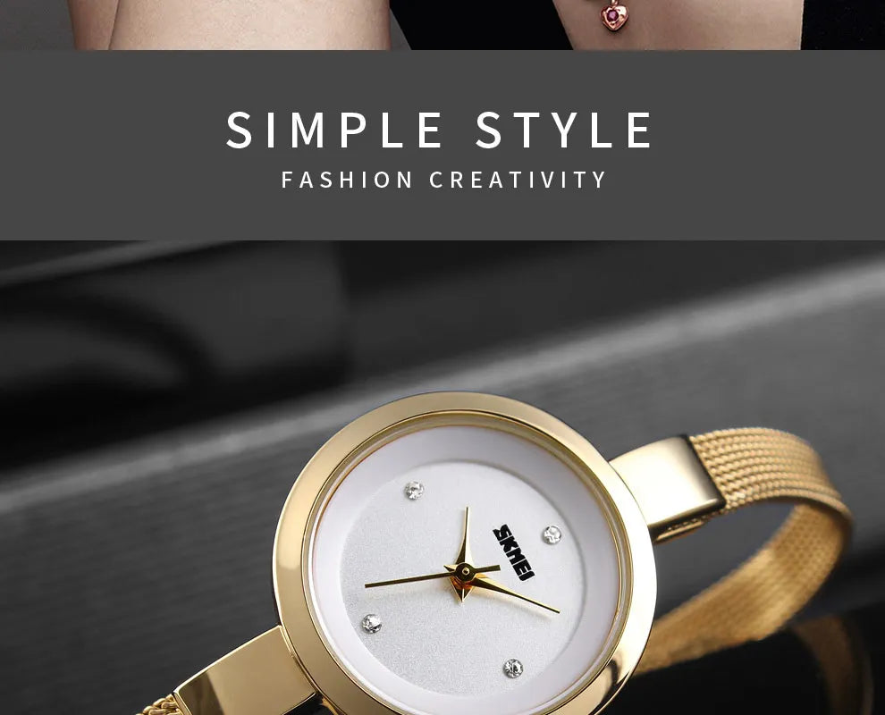 SKMEI Casual Stainless Steel Female Wristwatcch Relogio Feminino Luxury Quartz Ladies Watch Thin Strap Fashion Women Watch 1390