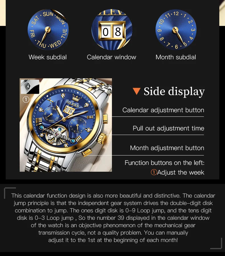 OLEVS 9910 Original Men's Automatic Mechanical Watch Luxury Skeleton Stainless steel Waterproof Luminous Watches