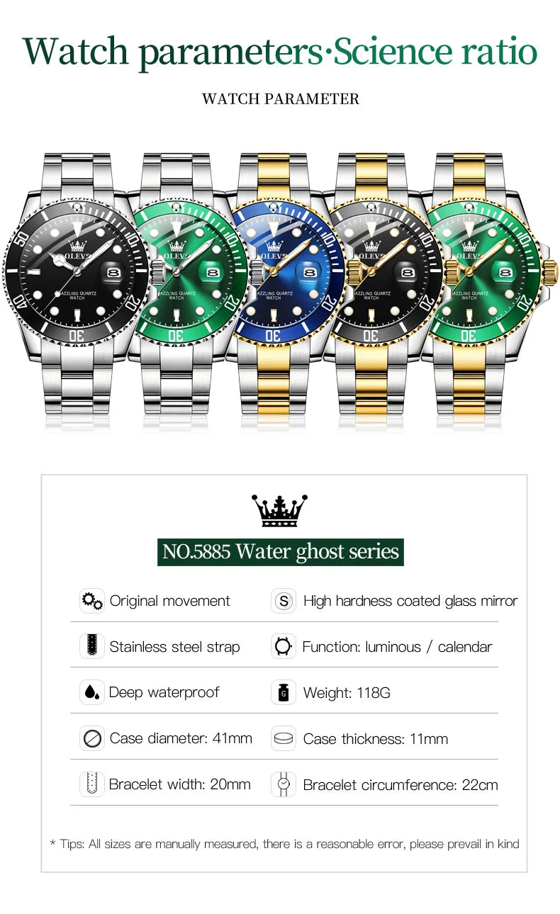 OLEVS Men's Watch Luxury Top Brand One-Way Rotating Outer Ring Design Quartz Watch for Men Auto Date Waterproof Wrist Watches