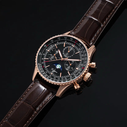 Sugess Chronograph Watch of Man ST1908 Swanneck Movement Mechanical Moonphase Wristwatches Waterproof Calendar Vintage New S468