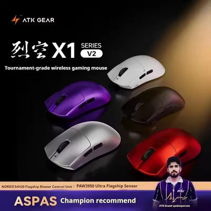 Rato sem fios ATK Blazing Sky X1 V2 Ultimate Dual Mode, leve, PAW3950 Ultra Dual 8K HZ, baixa latência, ergonomia personalizada