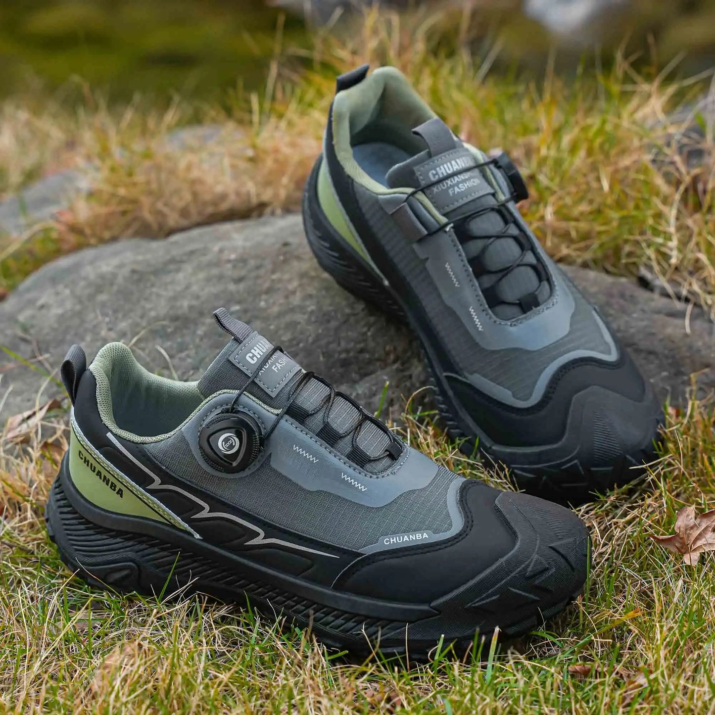 Men's Lightweight Casual Outdoor Running Shoes in Black, Grey, Khaki, Sizes 39-48, PU Material with Canvas