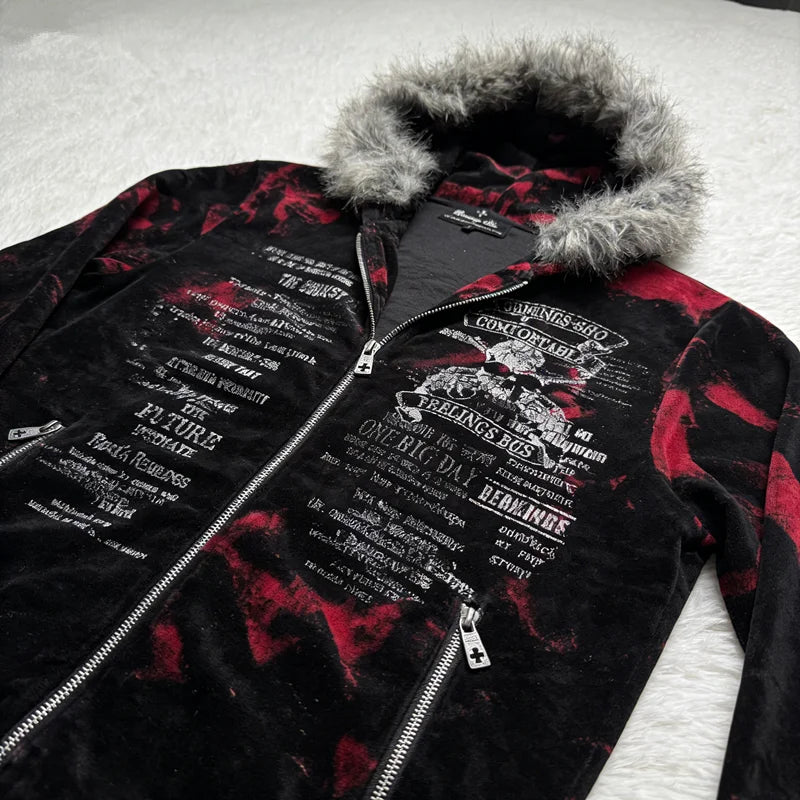 2026 New American Fashion Trend Goth Printed Zipper Hoodie Women Street Hip Hop Punk Rock Sweatshirt Unisex Casual Loose Hoodie