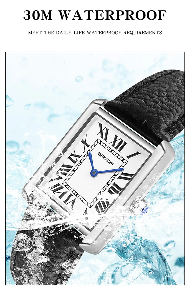 SANDA New Couple Tank Watches Wear Resistant Leather Strap Luxury Square Dial Waterproof Sports Casual Men Women Quartz Watches