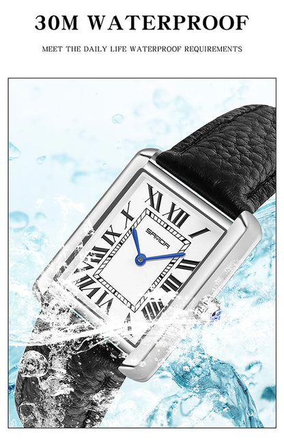 SANDA New Couple Tank Watches Wear Resistant Leather Strap Luxury Square Dial Waterproof Sports Casual Men Women Quartz Watches