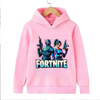 Sweats com capuz para criança com estampado do jogo Fortnite, conjunto cartoon confortável, tops largos de manga comprida, roupa de outono e inverno