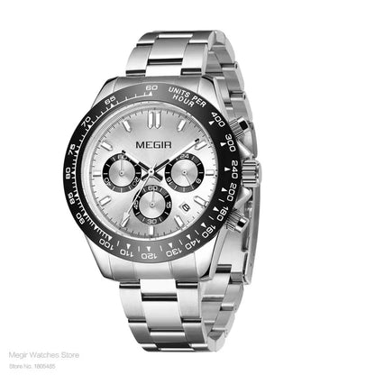 Relógio de homem MEGIR, marca de luxo, relógio desportivo de quartzo, bracelete em aço inoxidável, resistente à água, cronógrafo, relógio de pulso