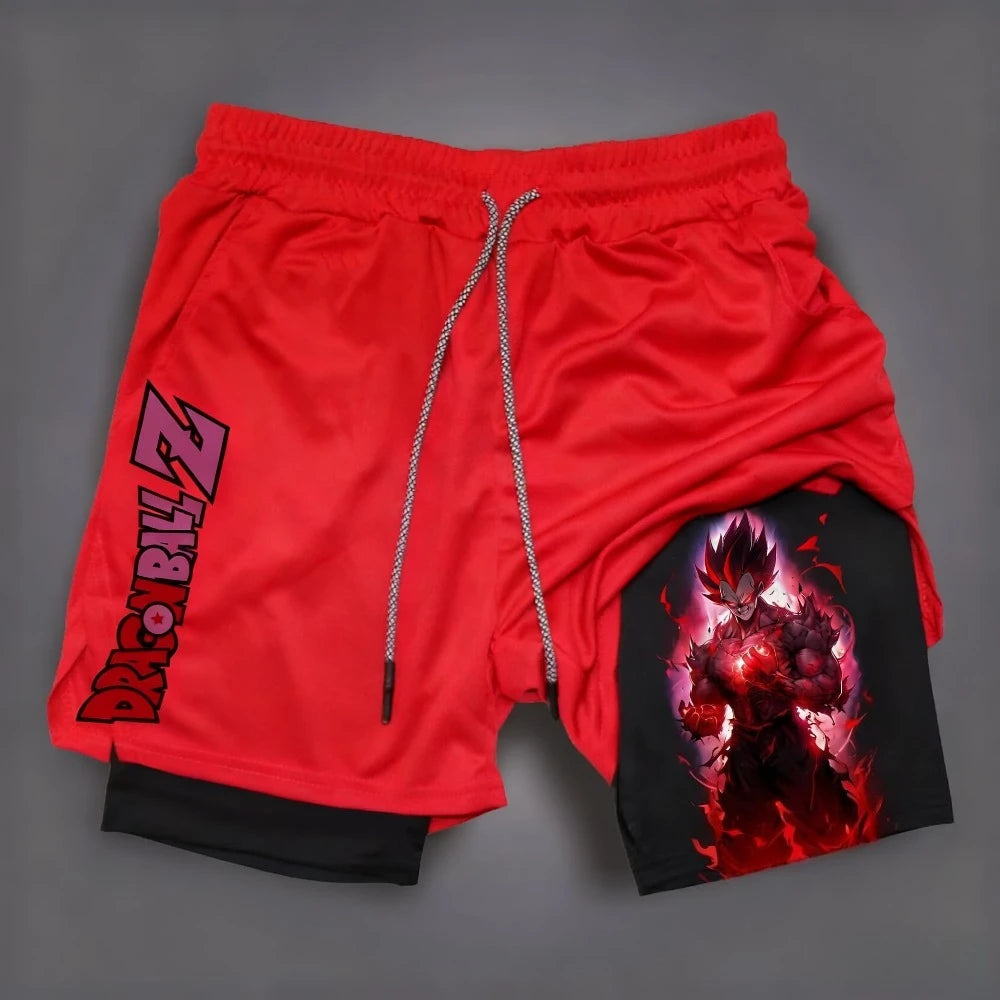 2026 Summer Dragon Ball  Goku Wolf Samurai 2-in-1 Gym Shorts 100% Cotton Oversized Fitness Retro Streetwear Unisex  Adults Kids