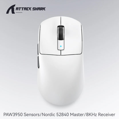 Mysz gamingowa bezprzewodowa ATTACK SHARK R6 PAW3950MAX, próbkowanie 8Khz, ultralekka 39g, Nordic 52840 MCU, optyczne mikroprzełączniki Omron