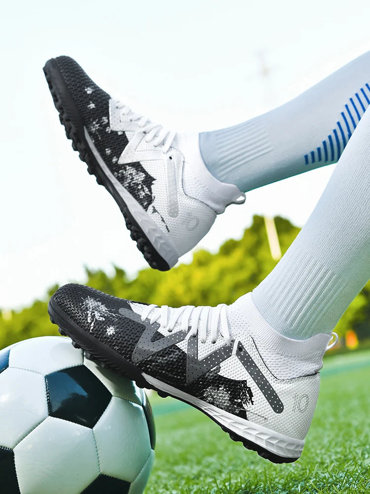 Professional Soccer Shoes TF Broken Nail Teenagers Durable Looking HighTops Training Shoes Adult Outdoors Non Slip FootballShoes