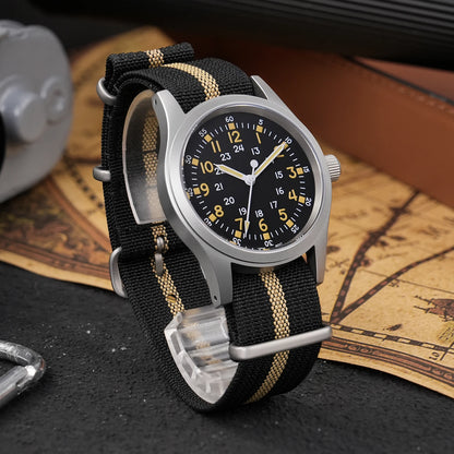Militado ML05 Military Watch VH31 Sweep Movement Domed Sapphire Crystal Wristwatch High Clear AR Coating 38mm Vintage Watches