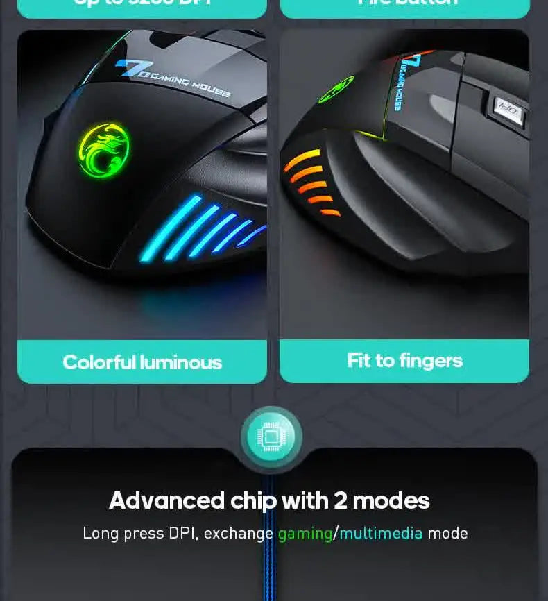 IMICE X7 Optical Gaming Mouse Adjustable DPI Ergonomic Anti Slip Design Colorful Luminuse Suitable for Desktop Computers Laptop