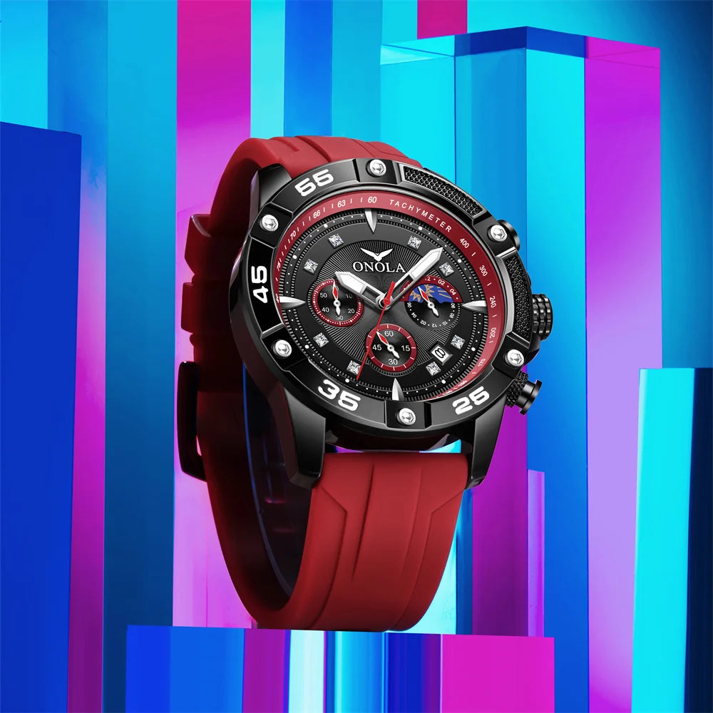 ONOLA New Fashion Casual Men's Watch Multi functional Fluorescent Tape Waterproof Quartz Military Watch Men's Clock High Quality