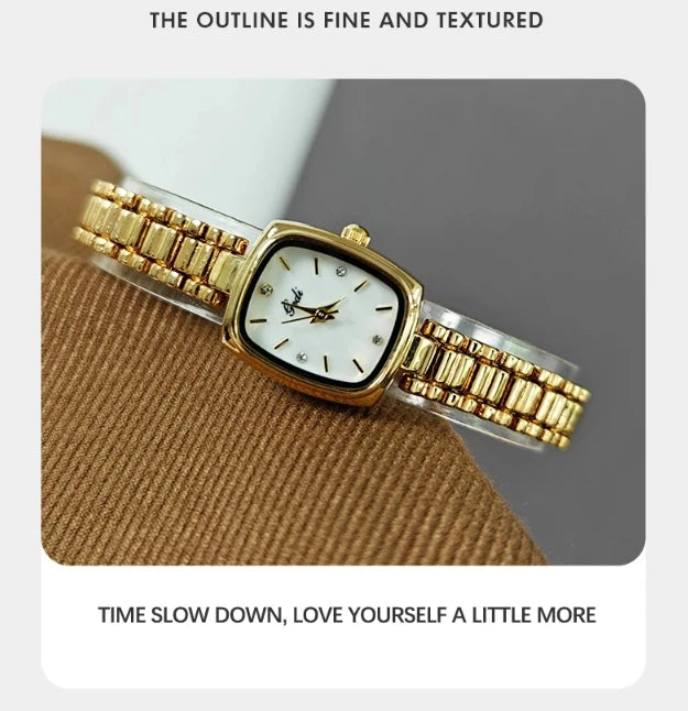 New Gold Watch Women Light Luxury Brand Waterproof Simple Retro Steel Strip Female Student Temperament Fashion Quartz Wristwatch