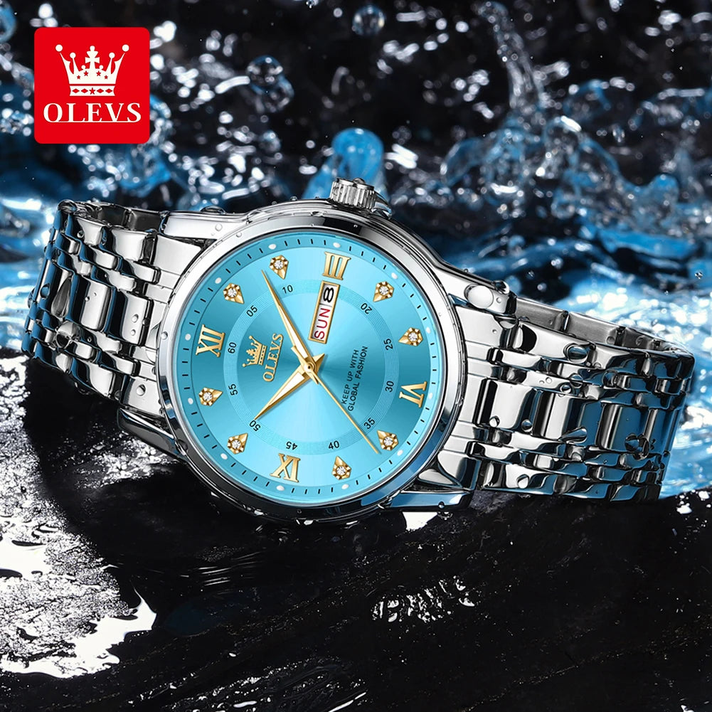 Relógio de quartzo para homem OLEVS 5513 – Bracelete em aço, resistente à água, visor iluminado, calendário e dia da semana – Relógio elegante e luxuoso, modelo original para homem