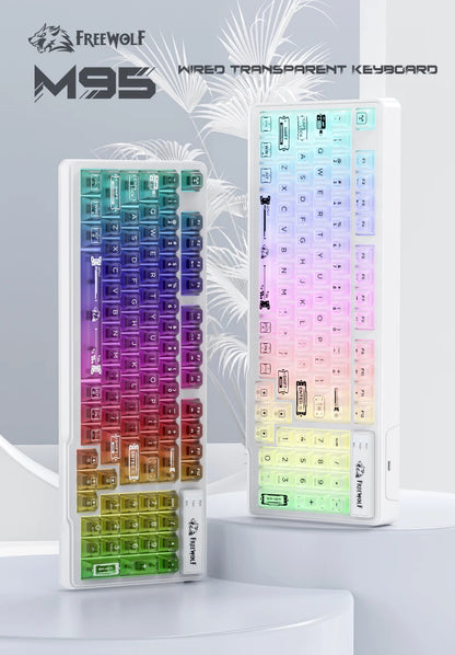 FREEWOLF M95 Wired Keyboard Features an RGB Transparent Design,Catering to Various Scenarios such as Gaming and Office Work