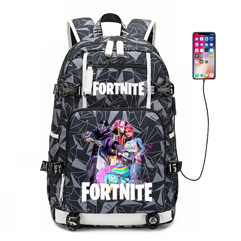 Mochila escolar para estudante com estampado do jogo Fortnite, para rapazes e raparigas, grande capacidade, impermeável, leve e resistente, presente de aniversário