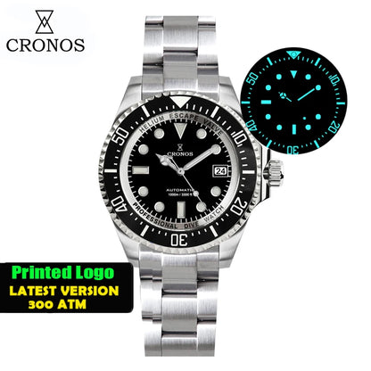 Cronos Automatic Diving Watch Stainless Steel 2000Meters Water Resistance Professional Diver PT5000 SW200 Miyota9015 90S5 L6027M